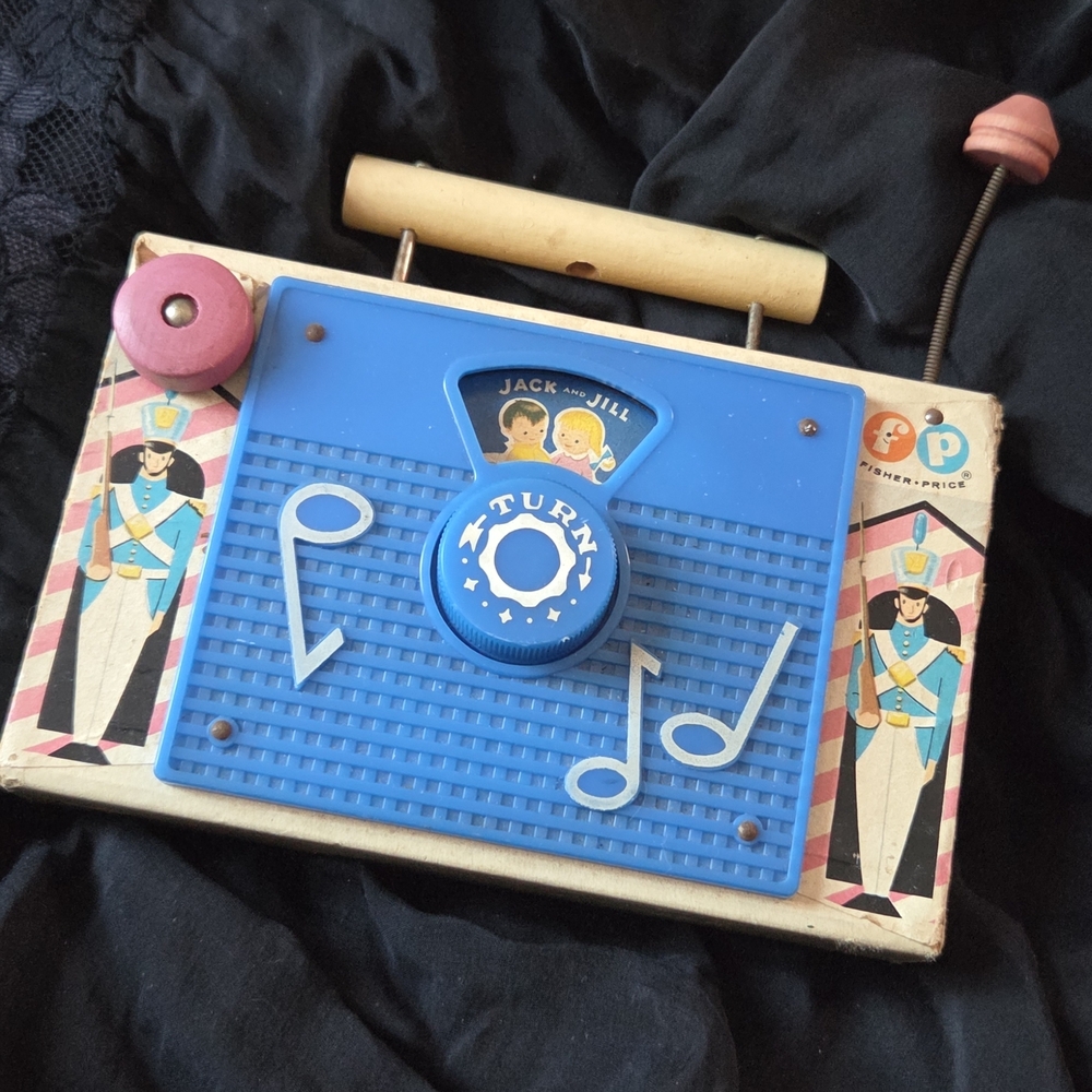 Vintage Fisher-Price Blue and Pink Jack & Jill Turn Music Box Toy Still Working
